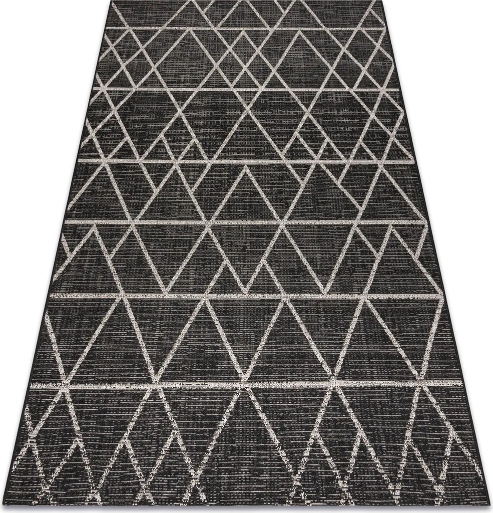 Tapis géométrique Floorlux en sisal noir résistant et facile d'entretien