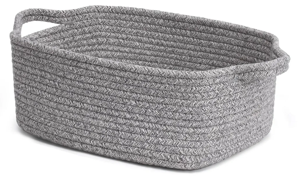 Petit panier de rangement gris en coton tressé pour serviettes de bain