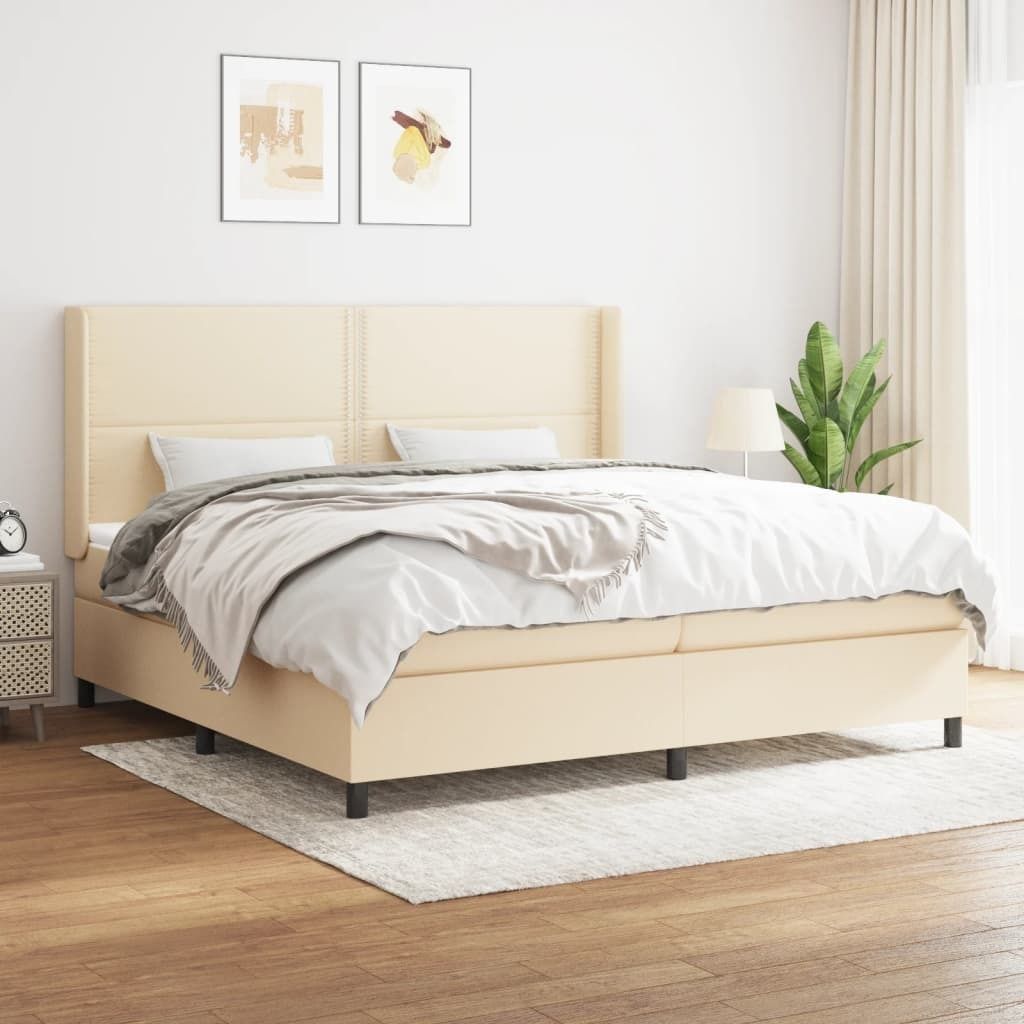 The Living Store Boxspringbett mit Matratze Creme 200x200 cm Stoff