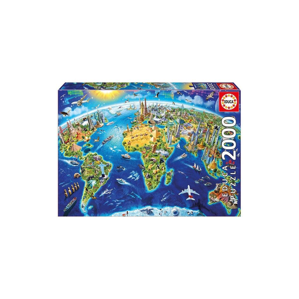 EDUCA Puzzle Carte des monuments mondiaux 2000 pièces