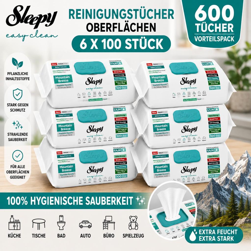 Sleepy Easy Clean Oberflächenreinigungstücher Mountain Produktbild  KI-generiertes Bild