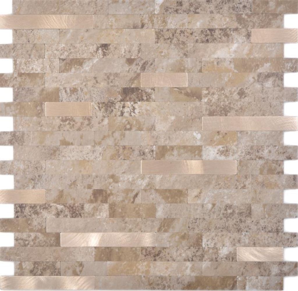 Verbund Vinyl Steinoptik Limestone brown/Gold Mosaikfliese Wand Fliesenspiegel Küche Bad MOS200-LBG_f
