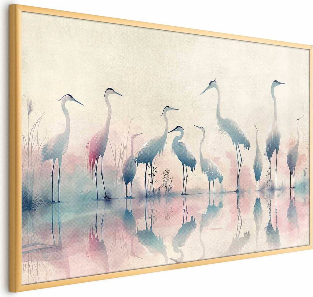 Posterpapier Poster - Birds by the Lake - herons painted in watercolor in a delicate, gray-pink palette 42x29.7 cm Tiere g-H-10108-ao-a