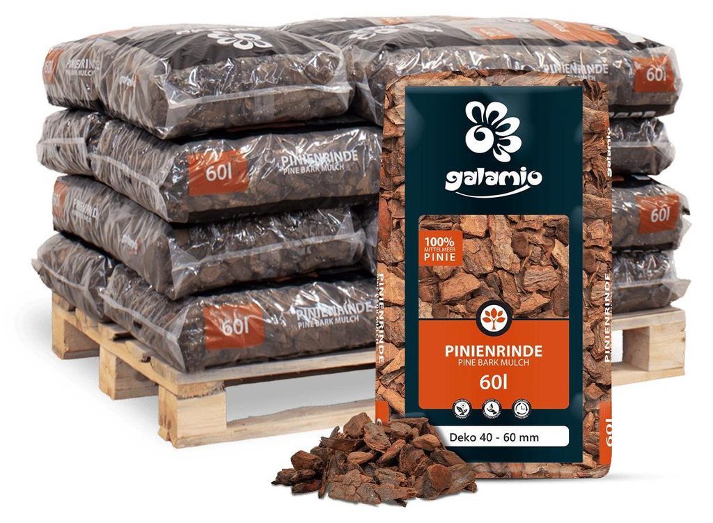 Galamio Rindenmulch Pinie Deko 40-60 mm 60l x 12 Sack 720l Produktbild 