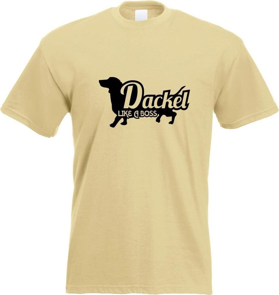 Kiwistar - T-Shirt - Khaki - Dackel Like a Boss Dackel Herren Funshirt Bedruckt Design Sprüche Spruch Motive - mit Motiv Bedruckt - Funshirt Desig...