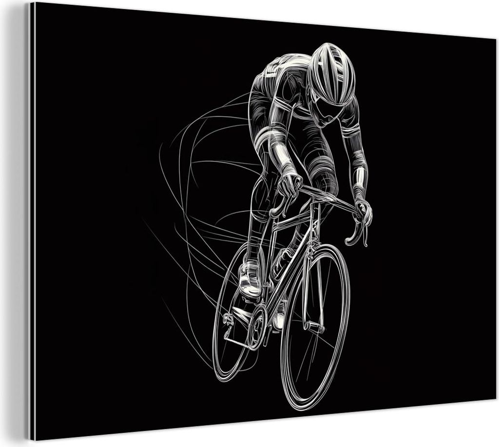 MuchoWow Wanddekoration Metall Metallbild Wandkunst 150x100 cm Strichzeichnung - Weiß - Radfahren - Geschwindigkeit MuchoWow Aluminium Gemälde - ...