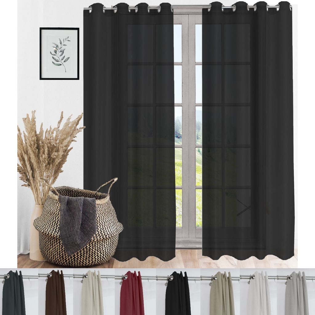 Ösenschal Blickdicht Ösenvorhang Ösengardine Gardine Gardinen Ösen Vorhang Vorhänge Schwarz 2 Stück 140cm(B) x 245cm(L)