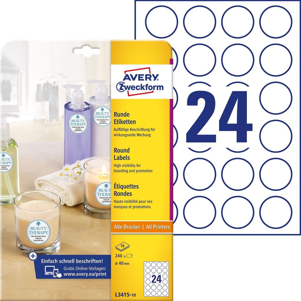 Etiketten Inkjet/Laser/Kopier 40mm weiß VE=50x240 Etiketten