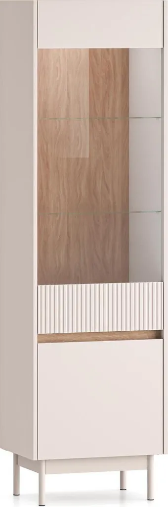 Vitrine Haute Dunea 55 cm Chêne et Beige - Meuble de Salon Slim Design