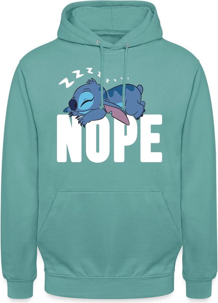 Lilo & Stitch | Schlafender Stitch Nope Uni Hoodie, XL, Pastelltürkis
