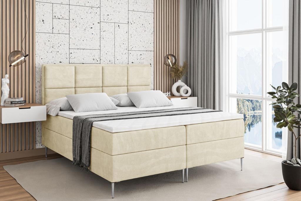 ALTDECOR Boxspringbett mit Silber Füßen, Matratze und Lattenrost, Boxbett, Topper, Polsterbett mit Bettkasten, Bett mit Stauraum H3-Matratze, Do...