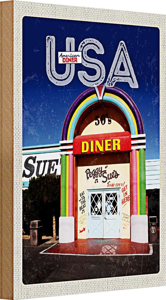 Holzschild Reise 20x30cm Amerika USA Peggy Sues Restaurant