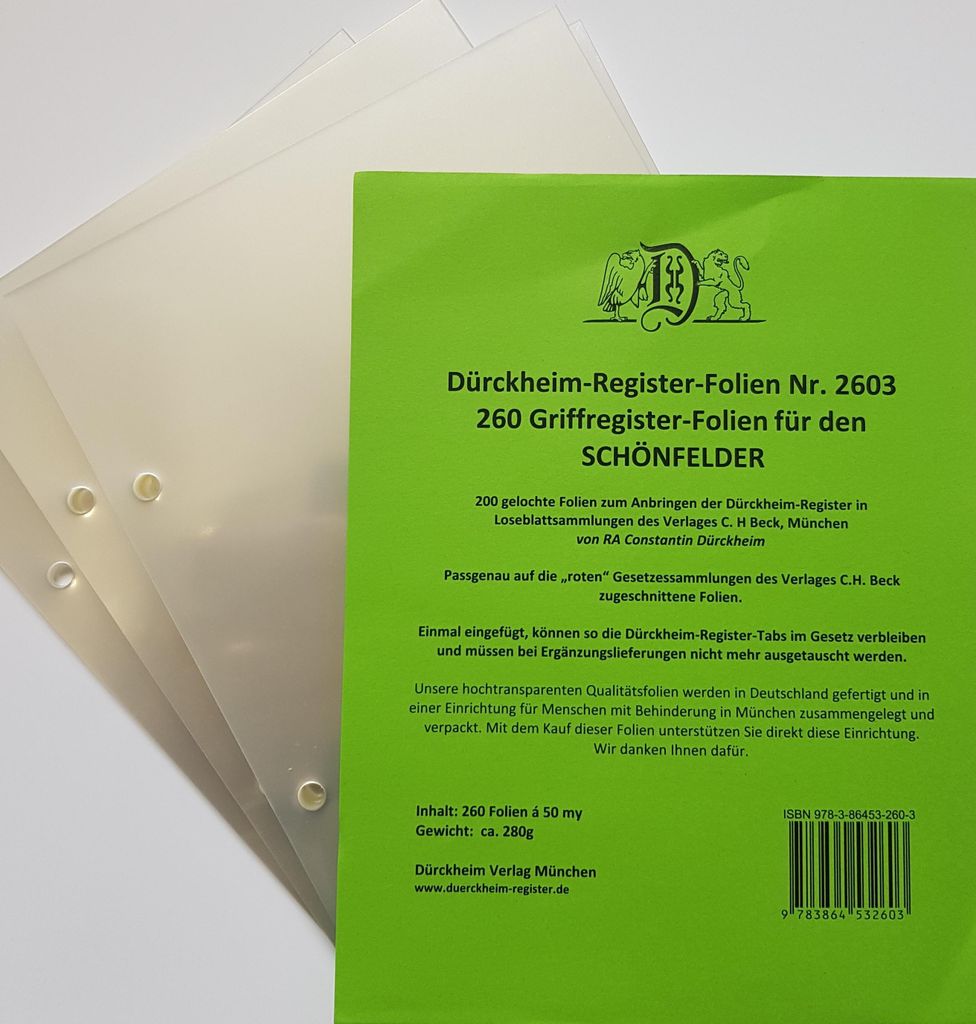 260 transparente Dürckheim-Griffregister-Folien zum Einheften und Unterteilen der Gesetzessammlungen
