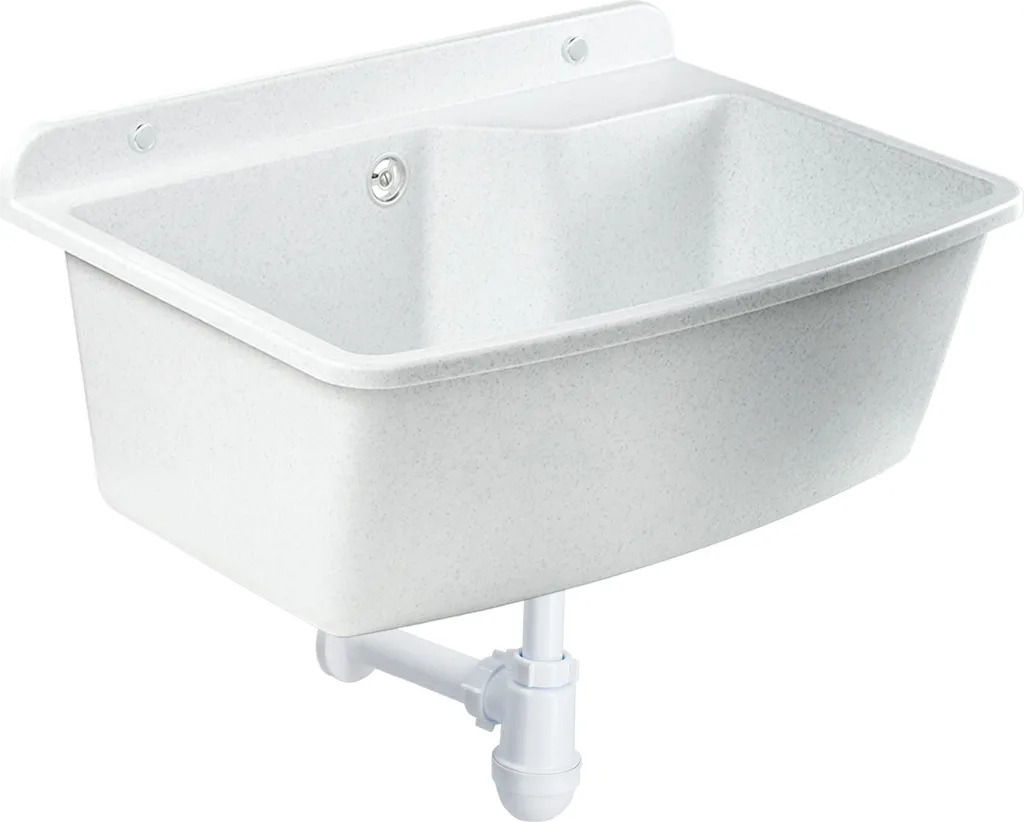 Lavello GOSPO, 61 cm x 44 cm x 23,5 cm, lavabo in plastica, vasca con troppopieno, sifone, lavello con accessori, lavatoio, lavabo da giardino (bianco/grigio)