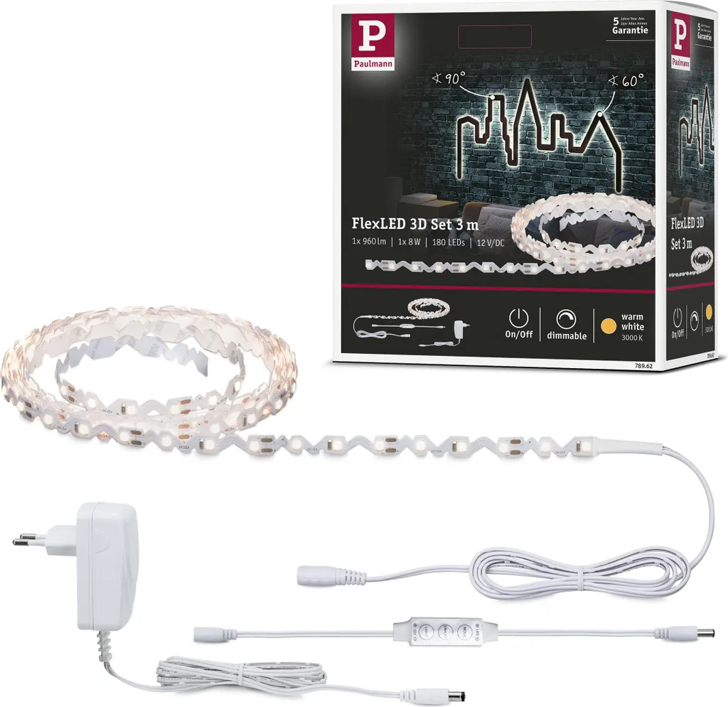 Kit Striscia LED Paulmann FlexLED 3D Bianco Caldo 3m - 8W 12V