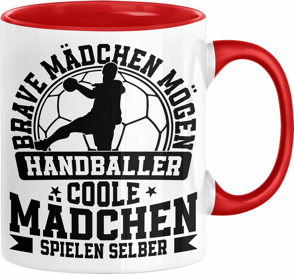 Mädchen Handball-Spielerin Tasse Geschenk Spruch Echte Mädchen Spielen Handball Geschenkidee Frauen Brave Mädchen Mögen Handballer (Rot)