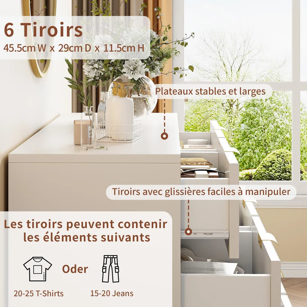 Cassettone Ondulato Bianco 6 Cassetti - Comò Moderno per Camera - 9