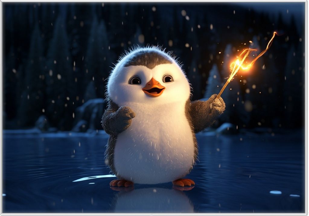 Wallario Wandbild Süßer Pinguin, Größe: 70,30 x 100,30 cm, Poster mit weißem Kunststoffrahmen