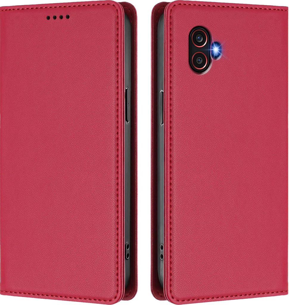 Handyhülle für Samsung Galaxy XCover6 Pro, Kunstleder Klapphülle Stoßfeste Magnetische Hülle mit Ständer Rot