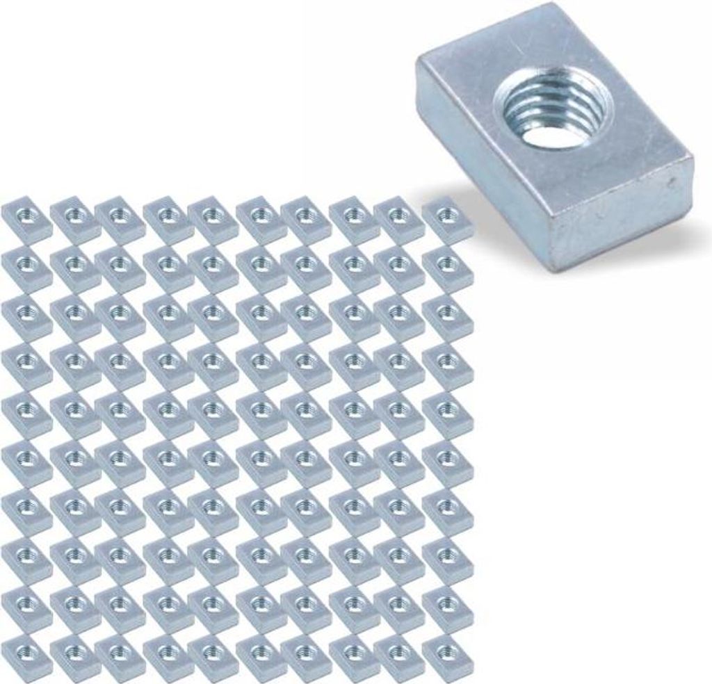 100x Nutenstein | Gewindeplatte 15x10x5 mm M6 Gewinde mittig | Stahl blau verzinkt