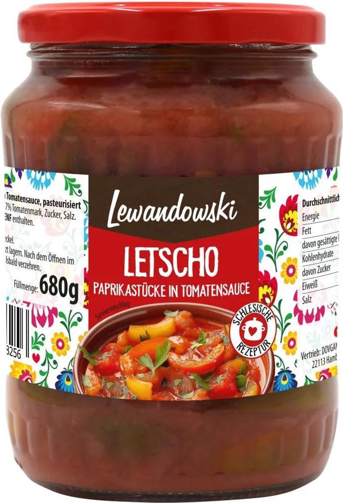 Lewandowski Letscho Paprikastücke in Tomatensauce 680g Produktbild 