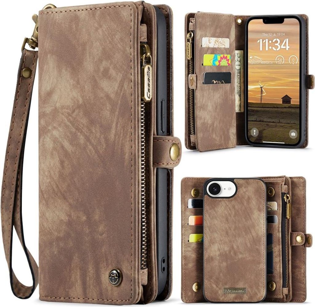 iPhone 16e / 17e Hülle - CaseMe 008 2-in-1 Klapphülle & Back Cover mit Brieftasche - Braun