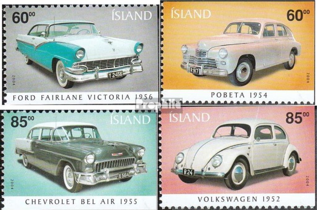 Briefmarken Island 2004 Mi 1062Eu-1065Eo (kompl.Ausg.) postfrisch Alte Automobile
