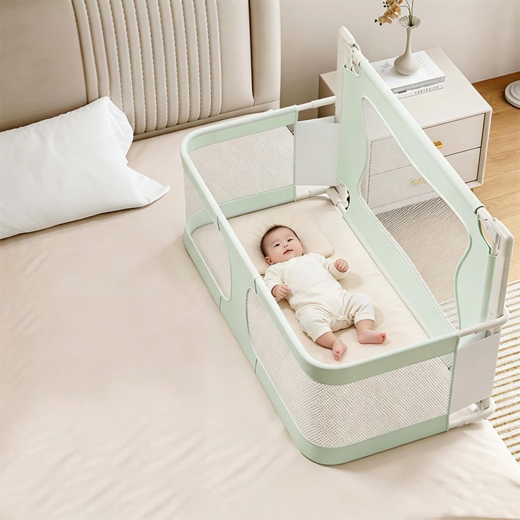 3 in 1 Faltbare Beistellbett Baby 120x50cm,Baby-Stubenwagen,Kinderbett Babybett Kinderreisebett Reisegitterbett,der auf das Bett gestellt Werden kann