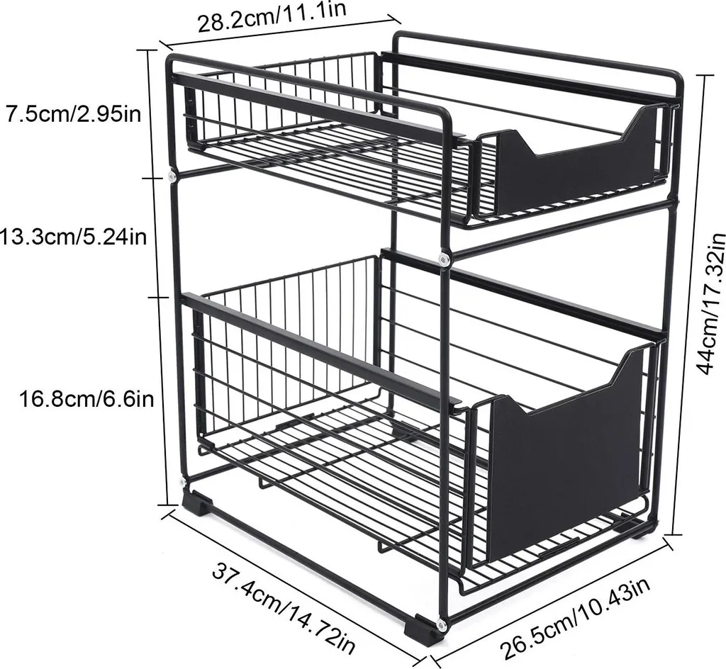 Organizer Armadio 2 Ripiani Estraibile Design Acciaio Nero - 5