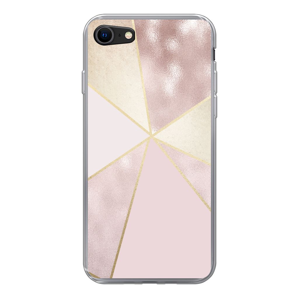 MuchoWow Handyhülle Schutzhülle Hülle für iPhone SE 2022 Marmor - Rosa - Gold - Schick Silikon Softcase Handy Hülle - Schutzhülle