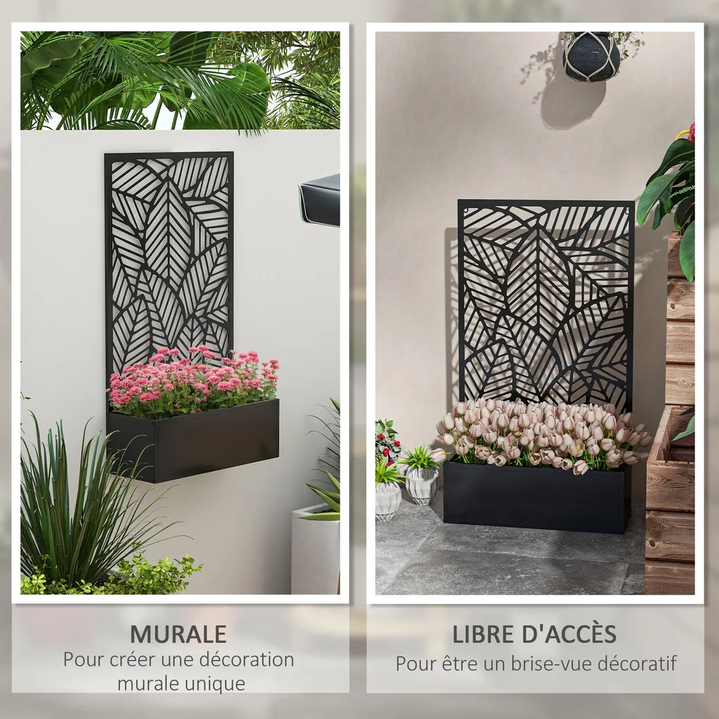Jardinière avec Brise-vue Treillis en Métal - Support Plante Grimpante 113H - 3