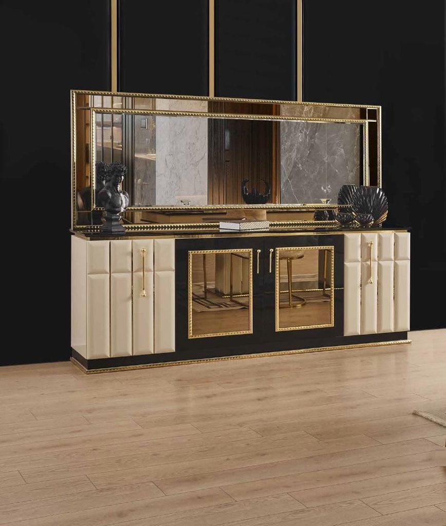 Kommode xxl Sideboard mit Spiegel Sideboards Holz Kommoden Möbel 2tlg Hochglanz