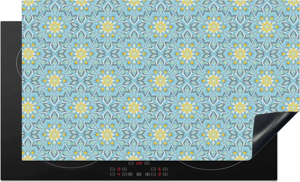 KitchenYeah Herdabdeckplatte Blumen - Boho - Muster - Mandala - Vintage , 91x52cm, Küche Deko, Ceranfeld Herdabdeckung, Abdeckplatte fùr Kochfeld