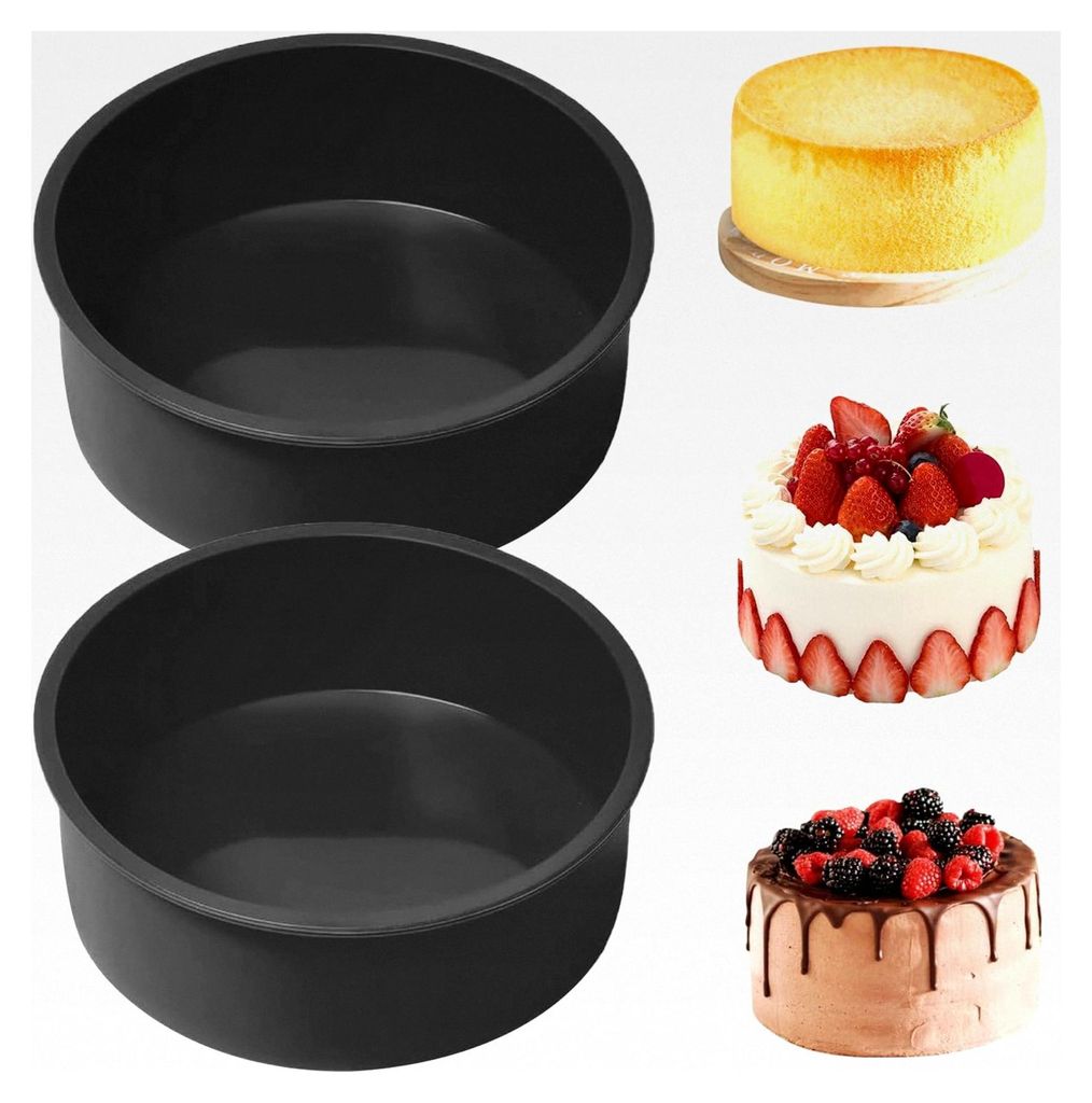 Silikon Backform 20 cm, 2 Stücke runde Silikon-Motivbackformen, geeignet für Heißluftfritteuse, Kuchenformen für Kuchen und Brote, Schwarz