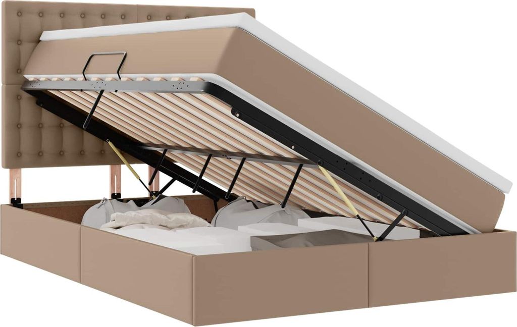Bett mit Stauraum und LED Cappuccino 140 x 190 cm Kunstleder