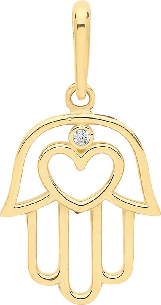 Edler 9 Karat (375) Gold Herz Damen - Hamsa Anhänger - 25mm*13mm; TRS28233