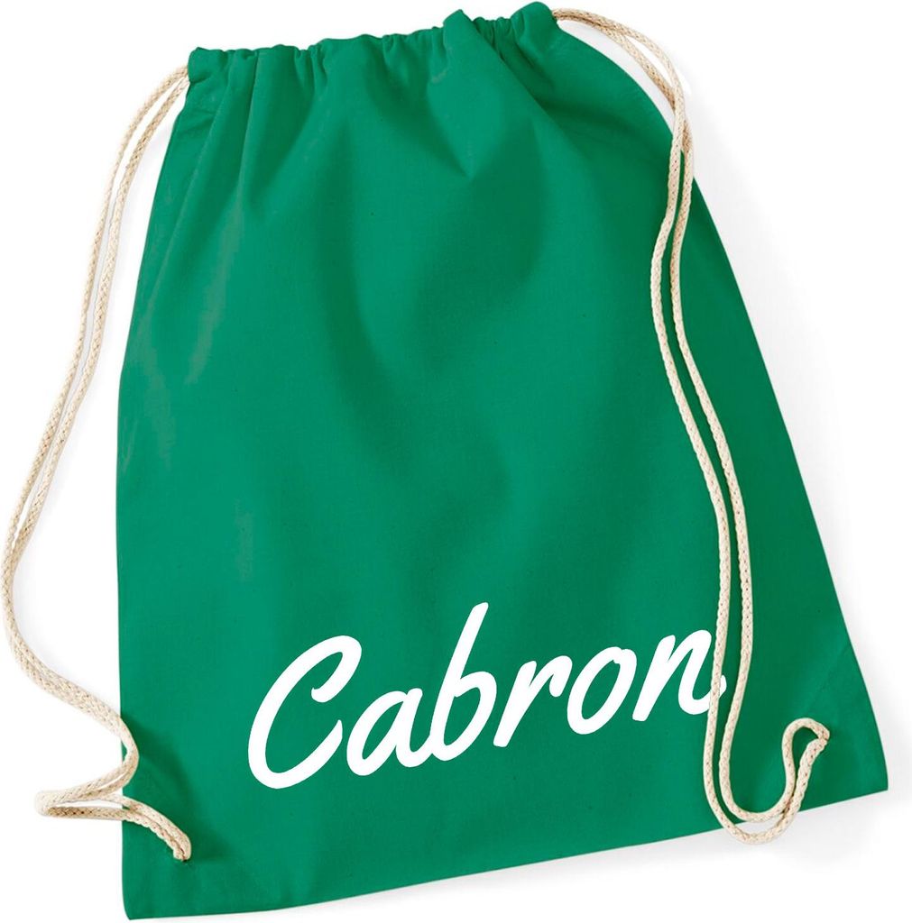 Huuraa Turnbeutel Cabron spanisch Schriftzug 12 Liter Kelly Green Baumwolle Rucksack Geschenkidee