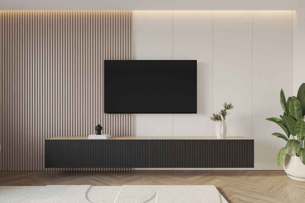 ALTDECOR TV-Schrank KITO-W mit Gefrästen Fronten 3x100x40x40 Lowboard hängend, TV Möbel, TV Cabinet, Fernsehtisch, Fernsehschrank, TV Kommode, T...