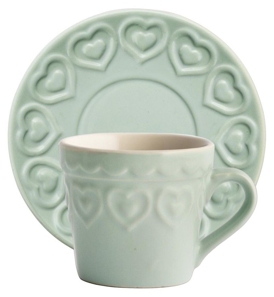 H&H – Fairylove – Aquamarinfarbene Kaffeetassen mit Untertasse, 4er-Set, CC165