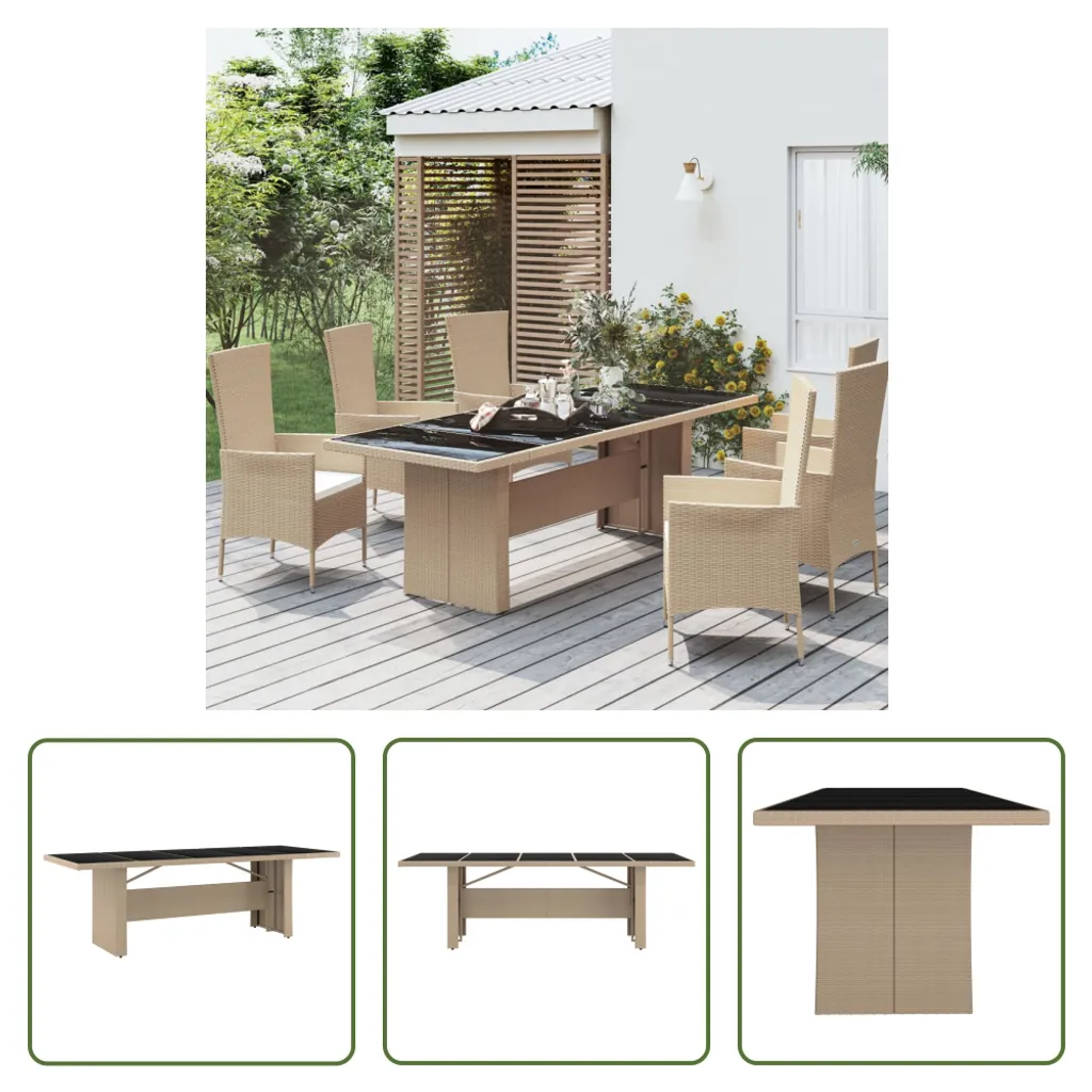 Table d'extérieur résistante aux intempéries en polyrotin beige UV - 7