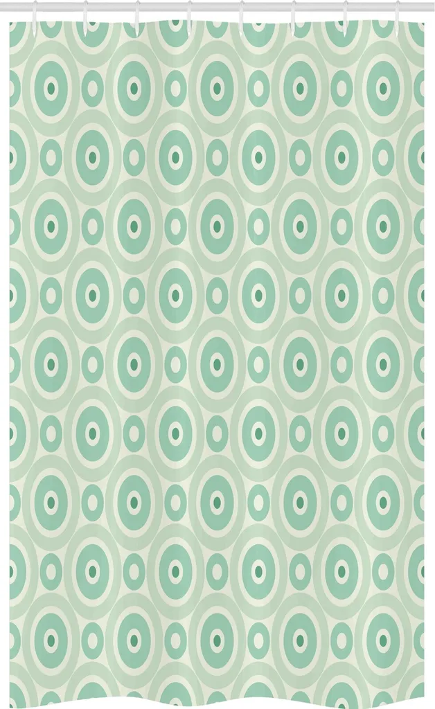 ABAKUHAUS Tenda da doccia stretta alla menta, geometrica circolare retrò, set decorativo per bagno in tessuto con ganci, 120 x 180 cm, verde mandorla Seafoam