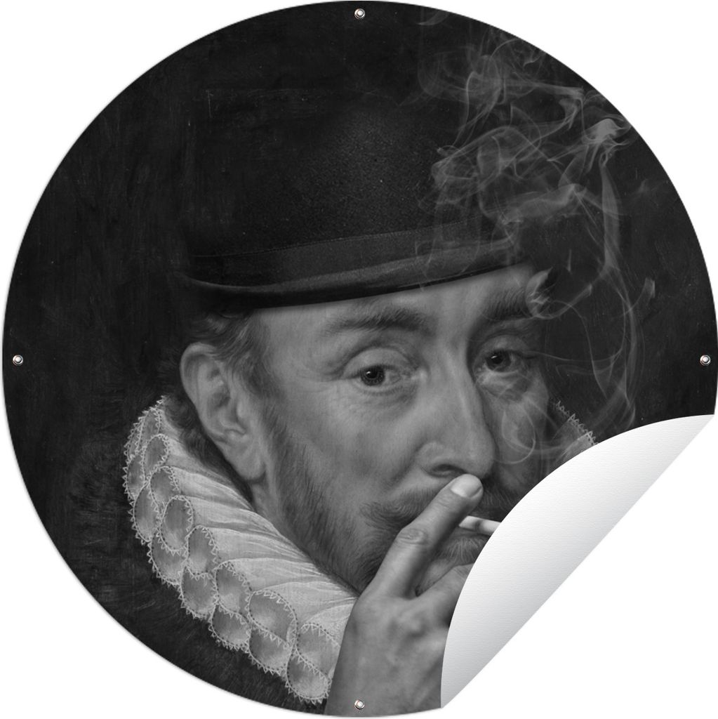 MuchoWow Gartenposter Outdoor-Poster Rund Porträt von Wilhelm I. - Adriaen Thomasz - Schwarz und Weiß Ø 150 cm Gartendeko Rundes Poster draußen