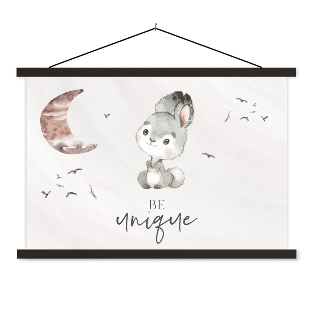 MuchoWow Textilposter Zitate - Kinder - Einzigartig sein - Jungen - Mädchen - Aquarellieren 60x40 cm mit schwarzem Rahmen - Hölzernes