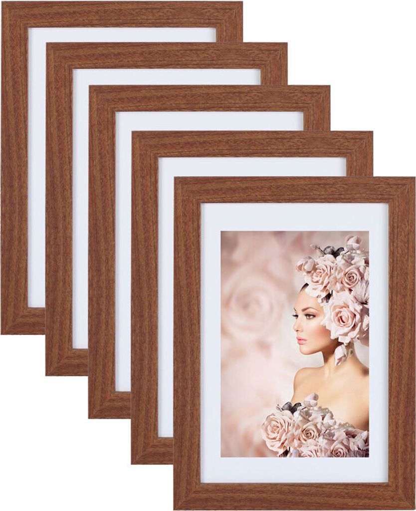 5er Pack Holz Bilderrahmen Foto Plexi Rahmen Acryl Collage Wanddeko Poster S215 - Farbe: Braun | Format: 20x20