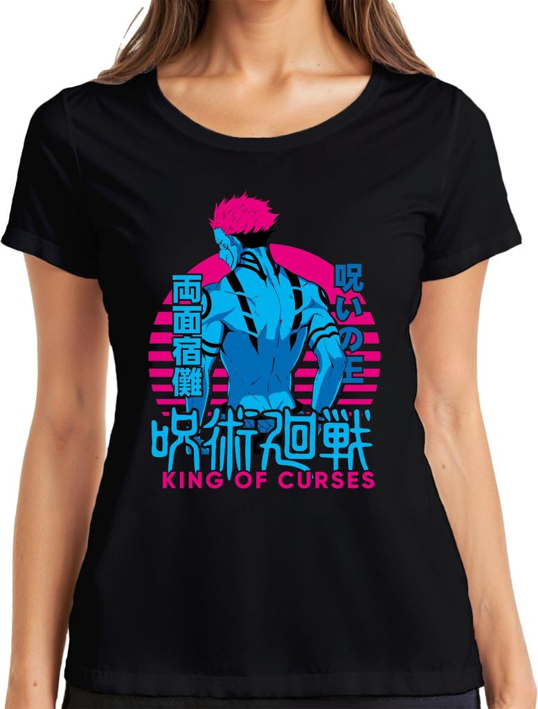 Jujutsu Kaisen Sukuna Ryomen King of Curses Anime Vaporwave Damen T-Shirt, Schwarz, 3XL