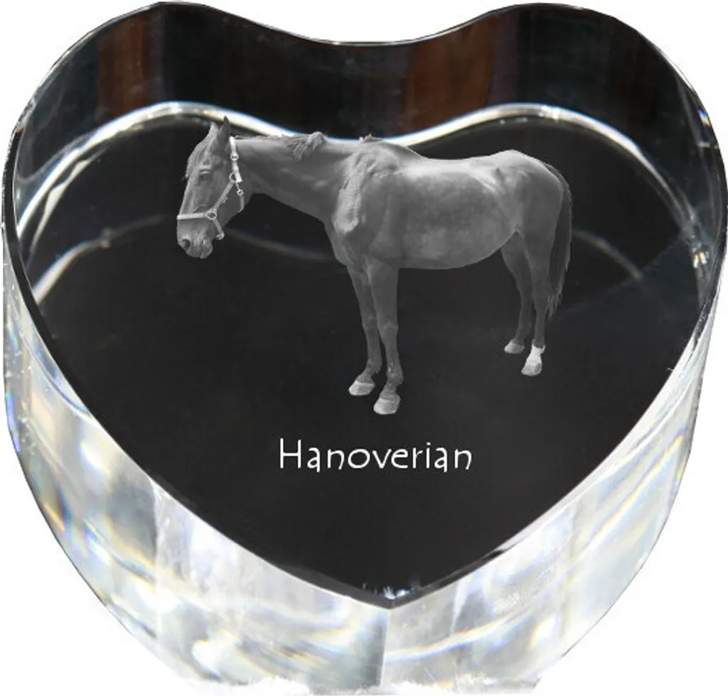 Cœur en Cristal et Portrait Cheval de Hanovre Art-Dog Gravé avec Précision