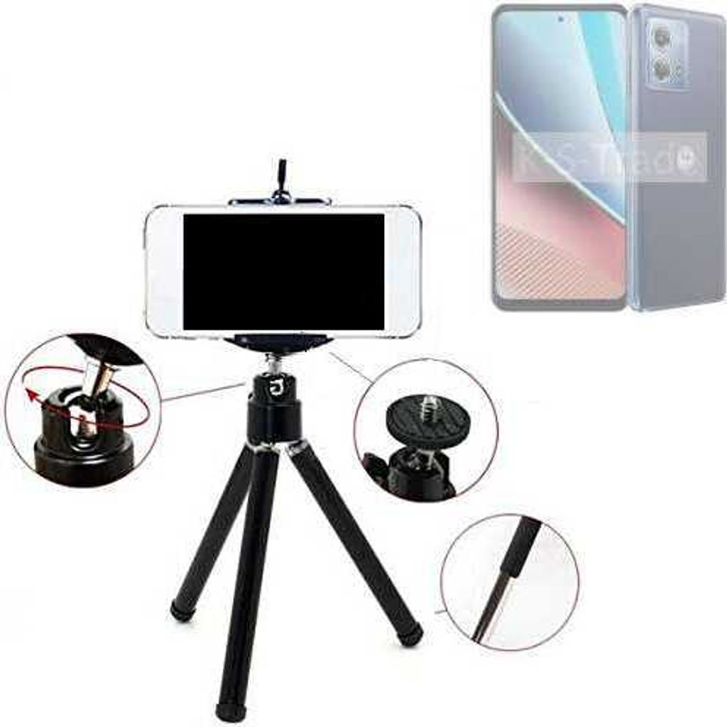 K-S-Trade Smartphone Stativ Dreibein kompatibel mit Motorola Moto G Stylus (2023) Tripod aus Aluminium Klemmstativ Stativ Adapter für Mobiltelefone