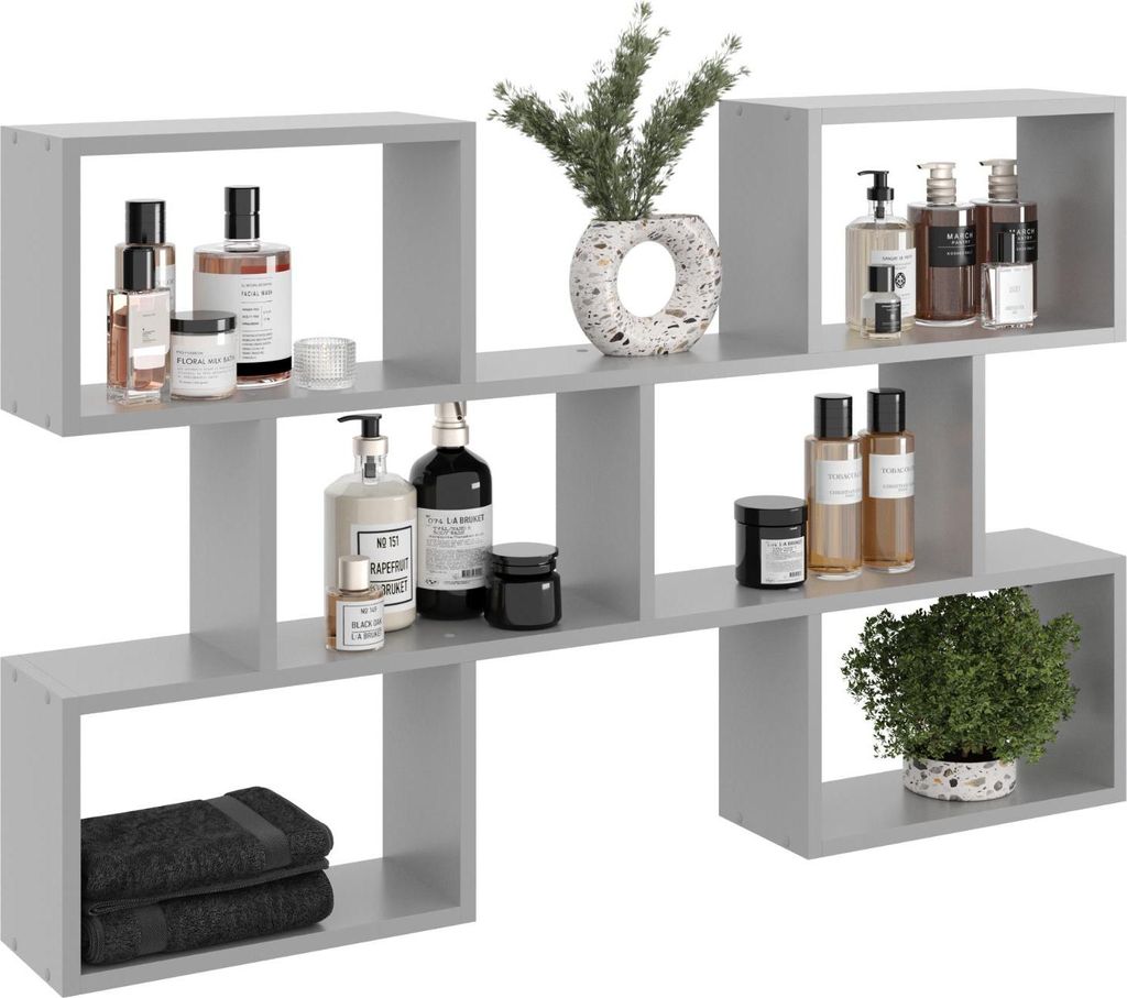 Modernes Wandregal in Grau – offenes Hängeregal im Loft- und Skandi-Design für Bücher, Dekoration und mehr, 127 cm breit