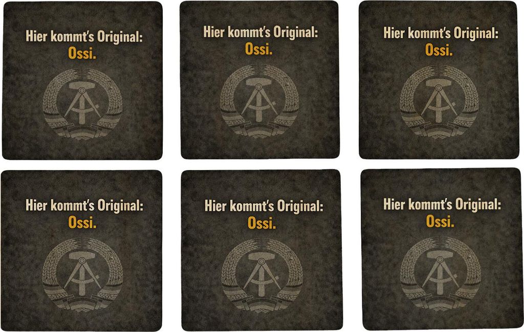 DDR-Stolz 6er Set Untersetzer aus Holz - Hier kommts Original