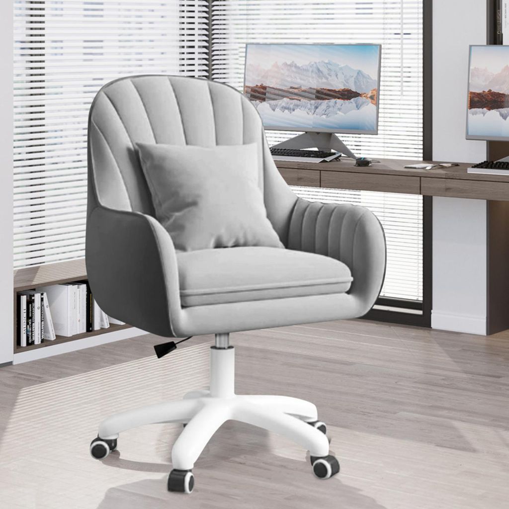 Hawthyhome Homeoffice Stuhl aus Samt mit Kopfkissen Drehbarer Höhenverstellbarer Bürostuhl ergonomisch Grau